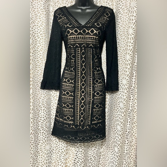 Gianni Bini Dresses & Skirts - Gianni Bini Dress XS Long Sleeve Knee Length Dark Romantic Floral Lace Overlay